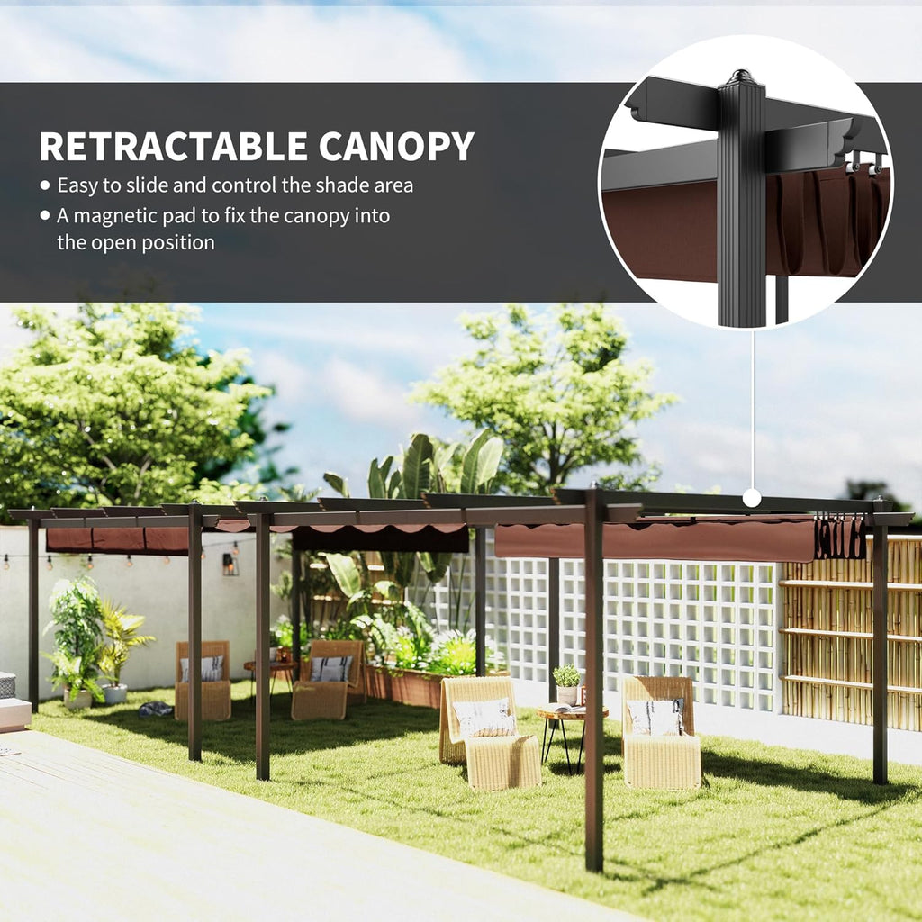13' x 13' Retractable Pergola Canopy with Stronger Aluminum Frame, Outdoor Pergola Sun Shade Shelter for Garden, Patio
