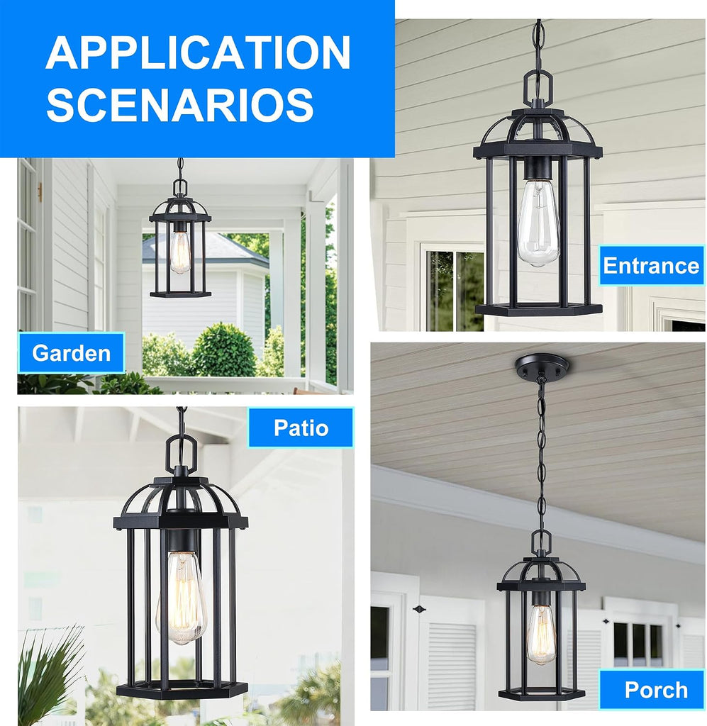 Outdoor Pendant Light,Modern Hanging Porch Light,Black Exterior Pendant Lighting Fixture