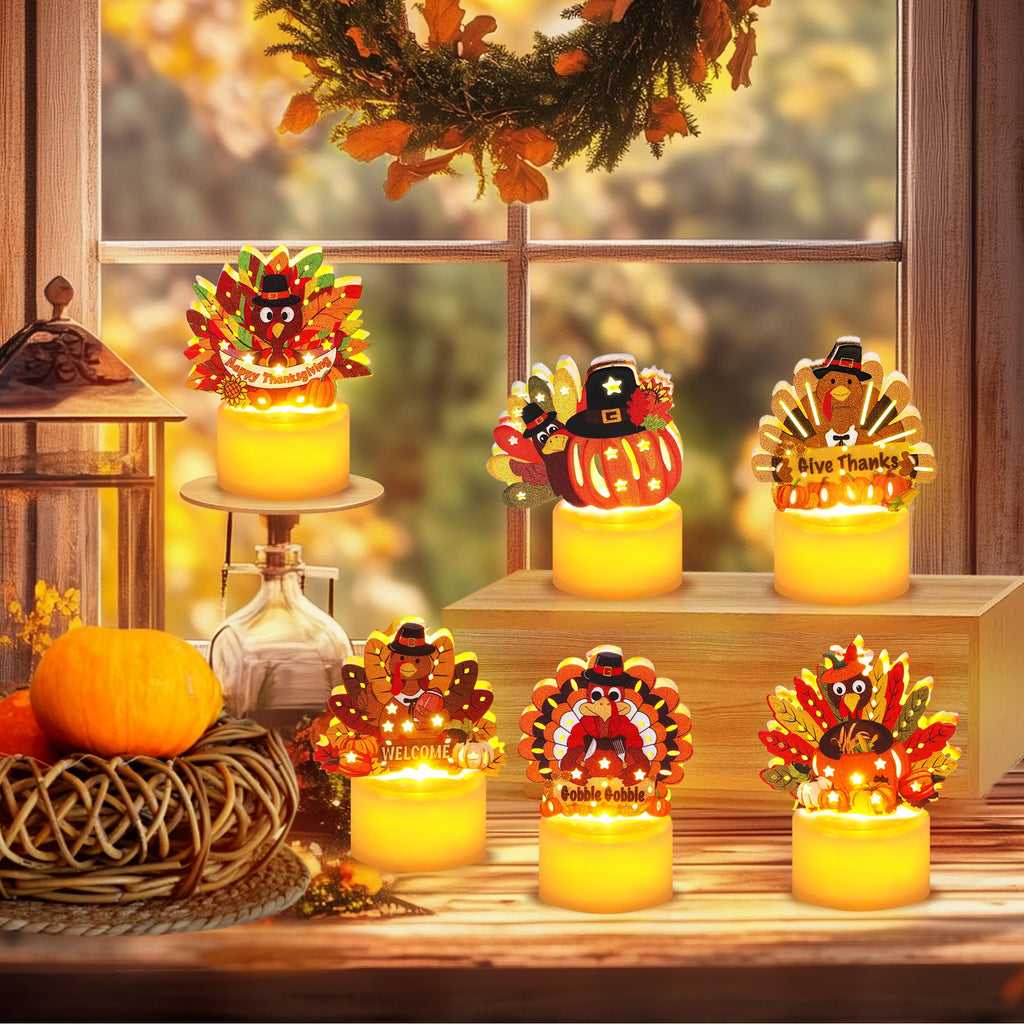 Thanksgiving Table Decorations 6 Pack Turkey Flameless LED Candles Battery Operated Turkey Tea Lights for Mantle