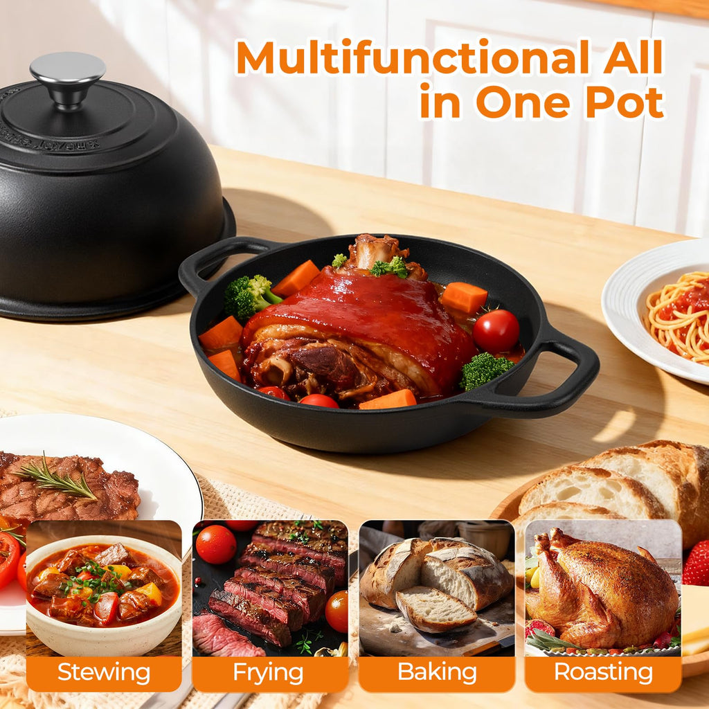 5QT Pre-Seasoned Cast Iron Dutch Oven For Bread Baking, Dutch Oven with Domed Lid, Sourdough Bread Baking Supplies