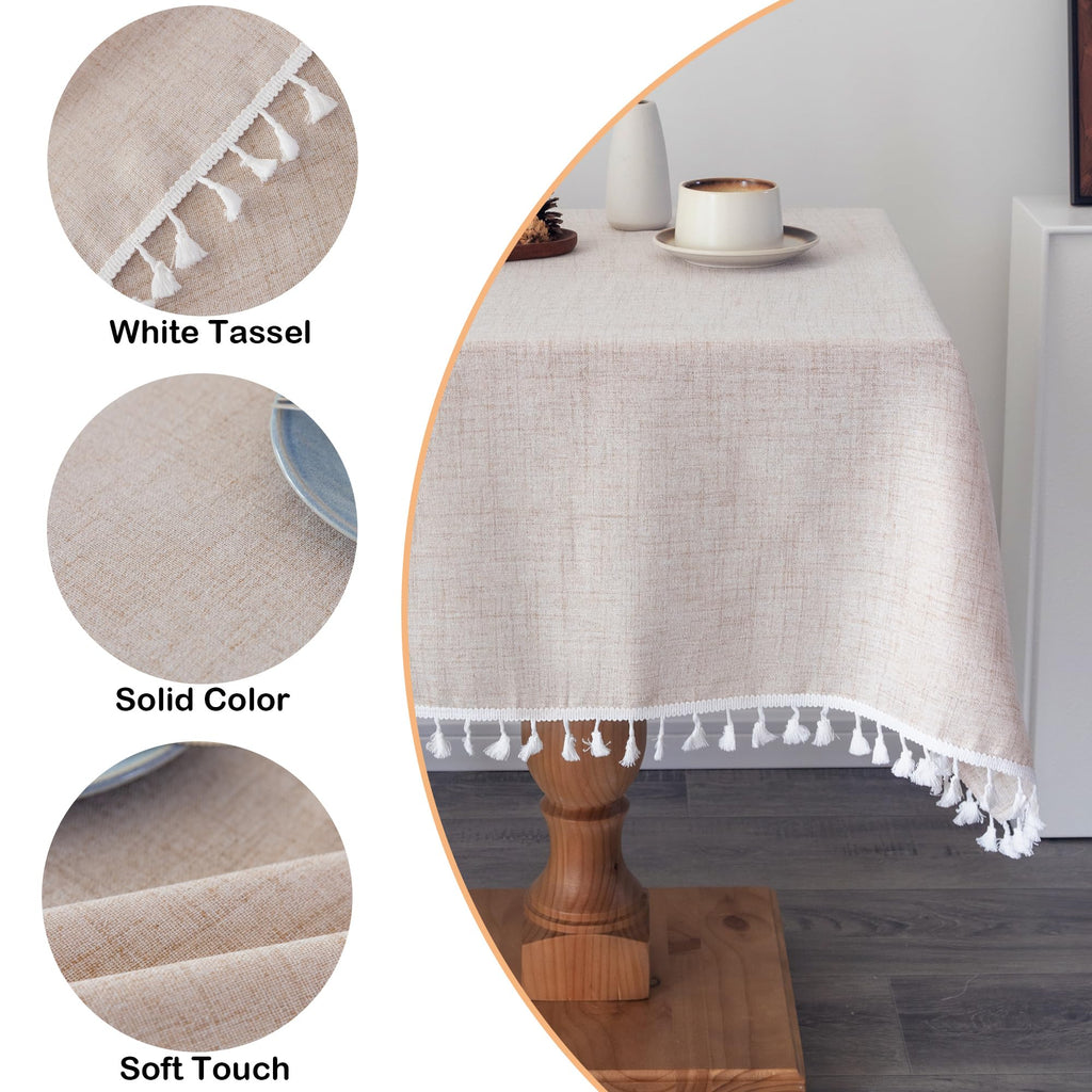 Linen Square Farmhouse Tablecloth 52 x 52 Inch Beige