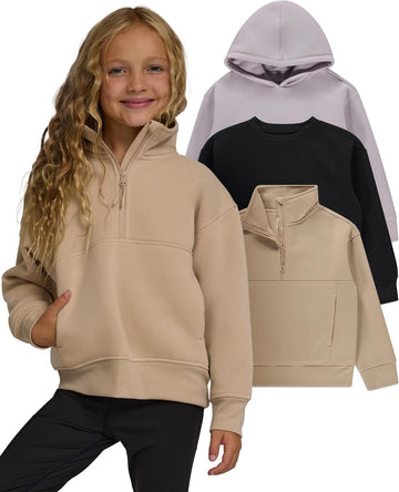 Girls Hoodies 3 Pack Girls Sweatshirt, Crewneck, Quarter Zip Fleece Teen Hoodie
