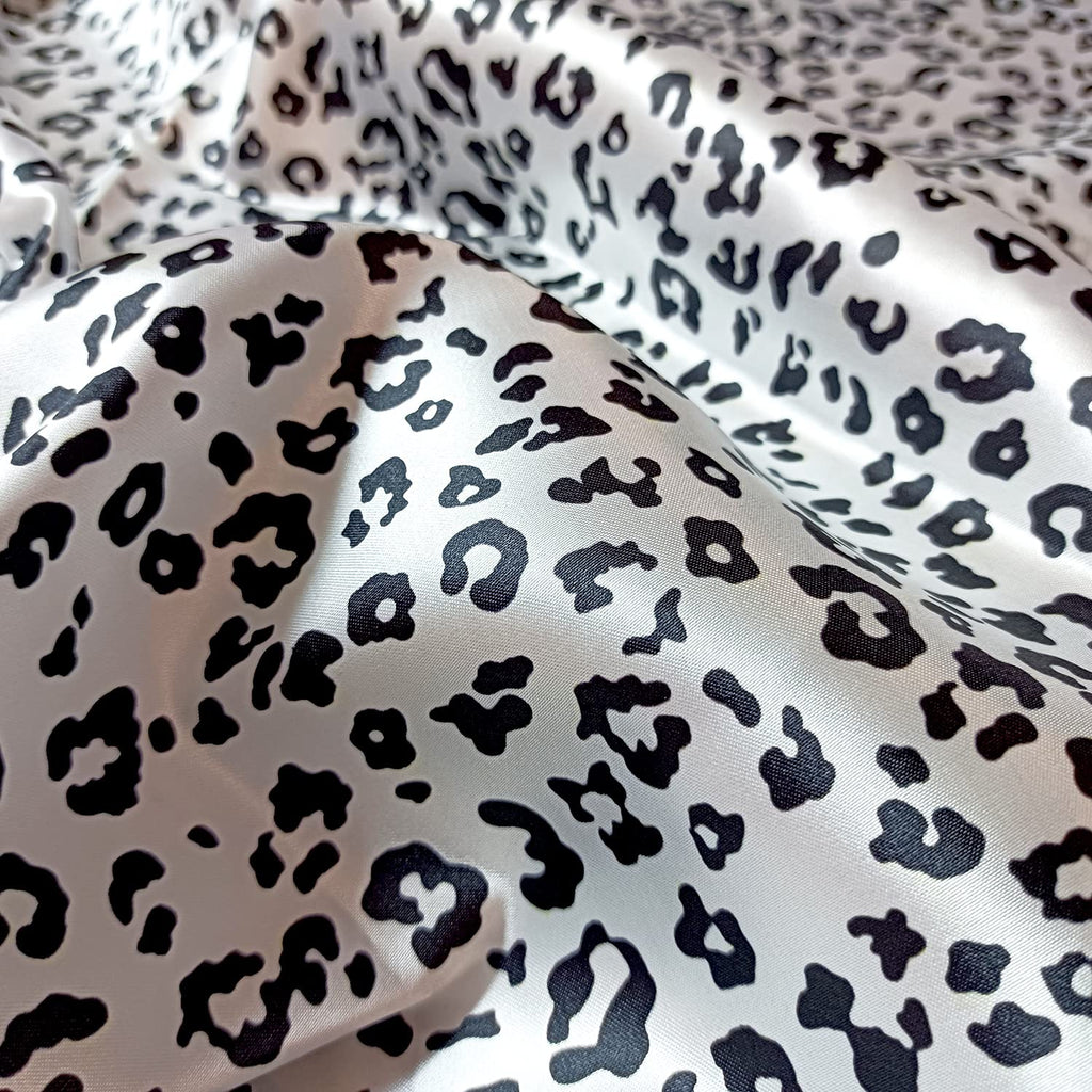 Satin Print Fabric Cheetah Pattern for Craft and Decoration (2Yds, White&Black)