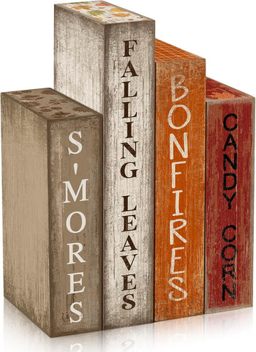 Fall Table Decoration Wooden Book Sign,Maple Leaves - Set of 4