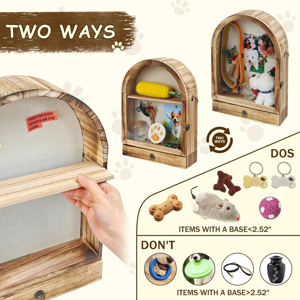 Pet Memorial Shadow Box, Arch Wooden Keepsake Display