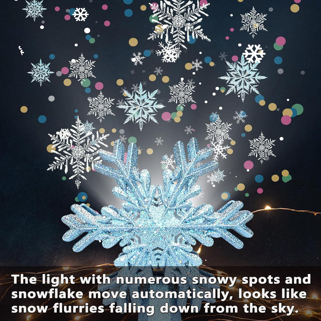 Tree Topper Lighted with Silver Snowflake Projector, Christmas Tree Topper Lighted, Led Rotating Magic Snowflake, 3D