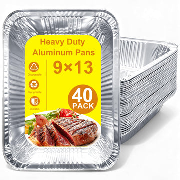 40 Pack Aluminum Foil Pans 9x13 - Disposable Half Size Deep Steam Table Tin Foil Pans for Oven Baking Cake, Roasting