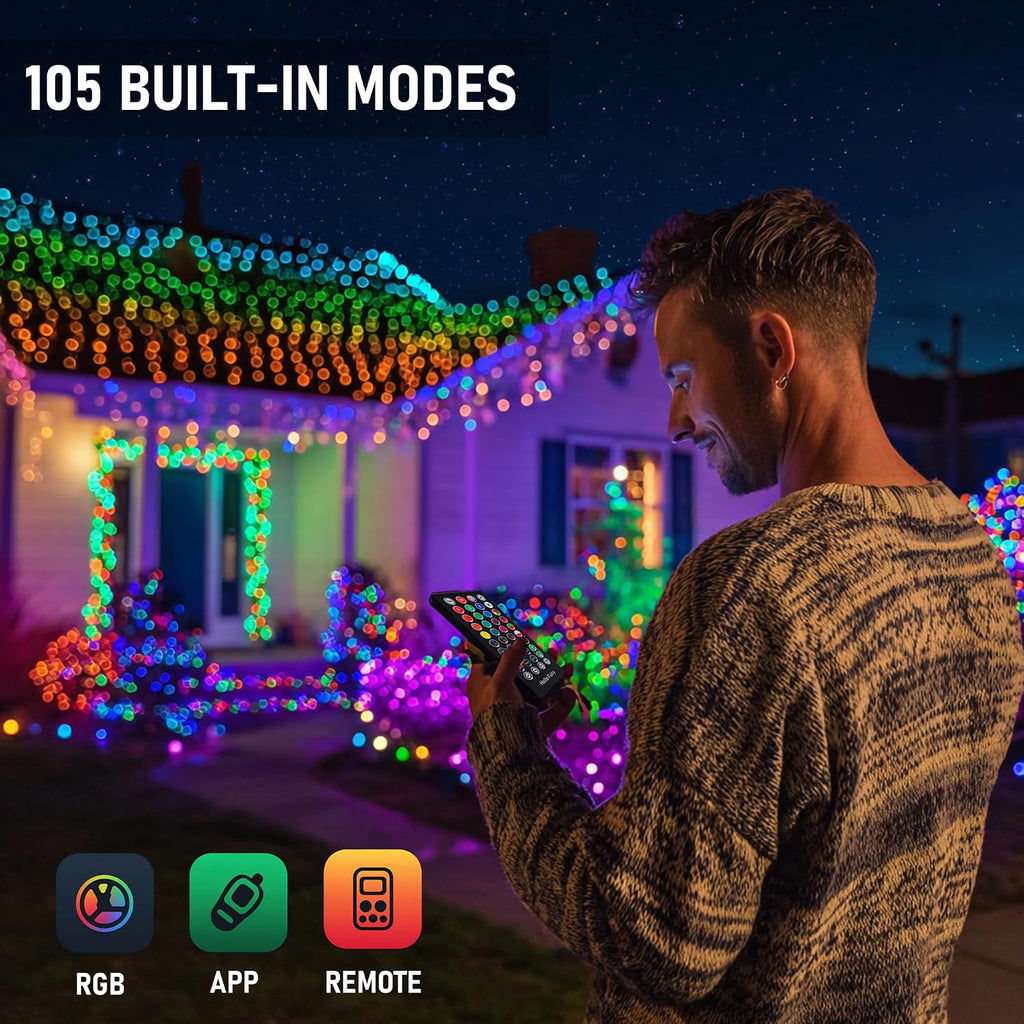 Bright Smart C9 Christmas Outdoor Lights, 100 LED 66 FT RGB String Light with Remote, App Control, Music Sync