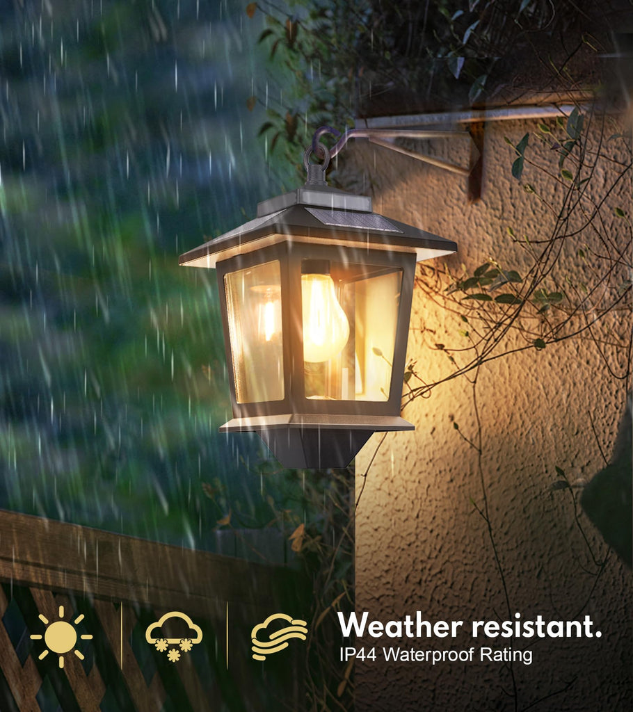 2 Pack Solar Wall Lanterns, Outdoor Hanging Lights with 4 Solar Panels, Dusk to Dawn Led Outdoor Wall Sconce, Anti-Rust