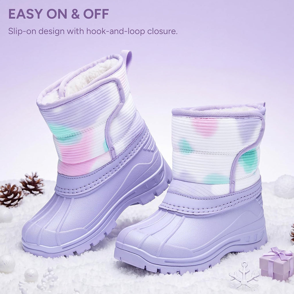 Girls Snow Boots Waterproof Easy-On Non-Slip Winter Boots