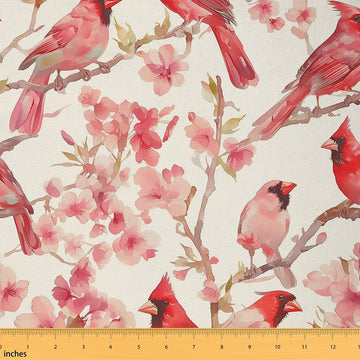 Bird Fabric by The Yard 10 Yards Cherry Blossoms Soft Flannel Decorative Fabric for Boys Girls Floral Botanical