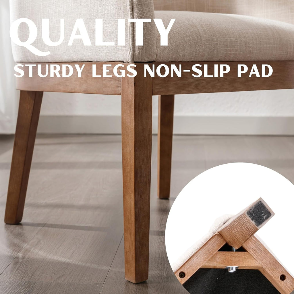 Upholstered Dining Chairs Set of 4 Modern Linen Dining Room Chairs Curved Back Kitchen Chairs with Black Wood Legs