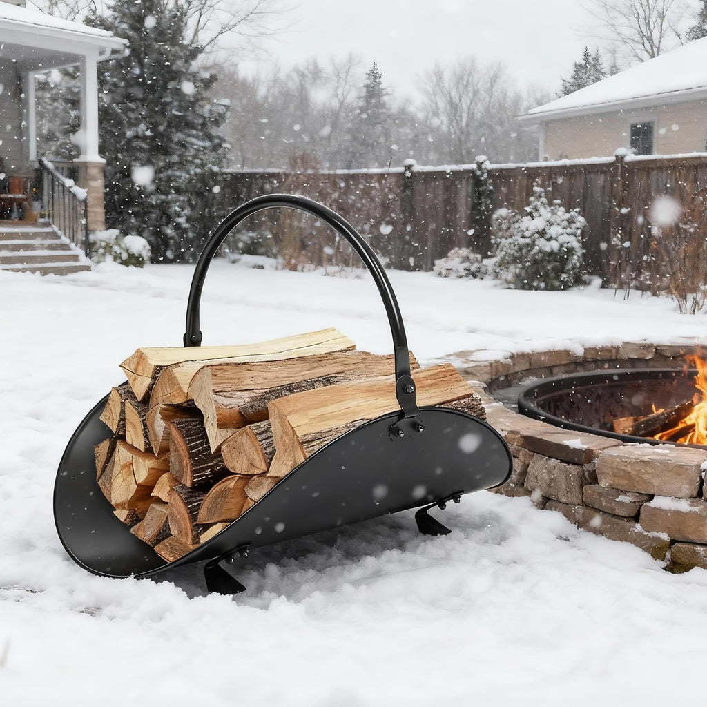 Fireplace Log Holder 17 Inch Indoor Firewood Basket Holder Decorative Metal Wood Rack for Wood Stove Hearth Steel