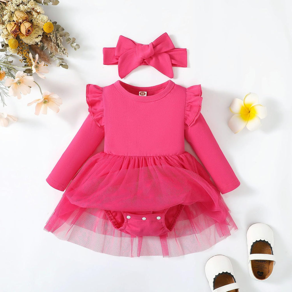 Baby Girls Tulle Romper Ruffle Long Sleeve Tutu Dress