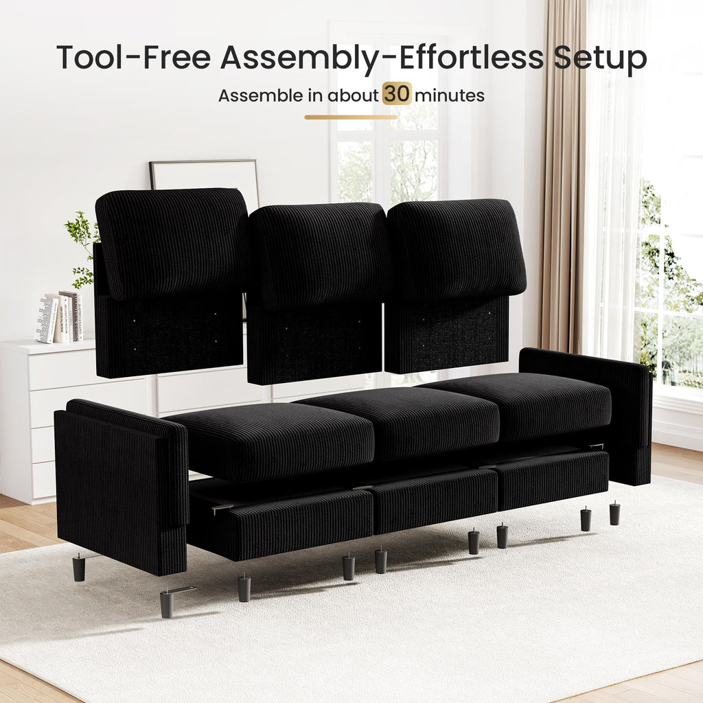 3 Seat 83'' Sofa Couch - Modular Sectional Small Couch with Storage Ottoman, Convertible L Shaped, Modern Reversible