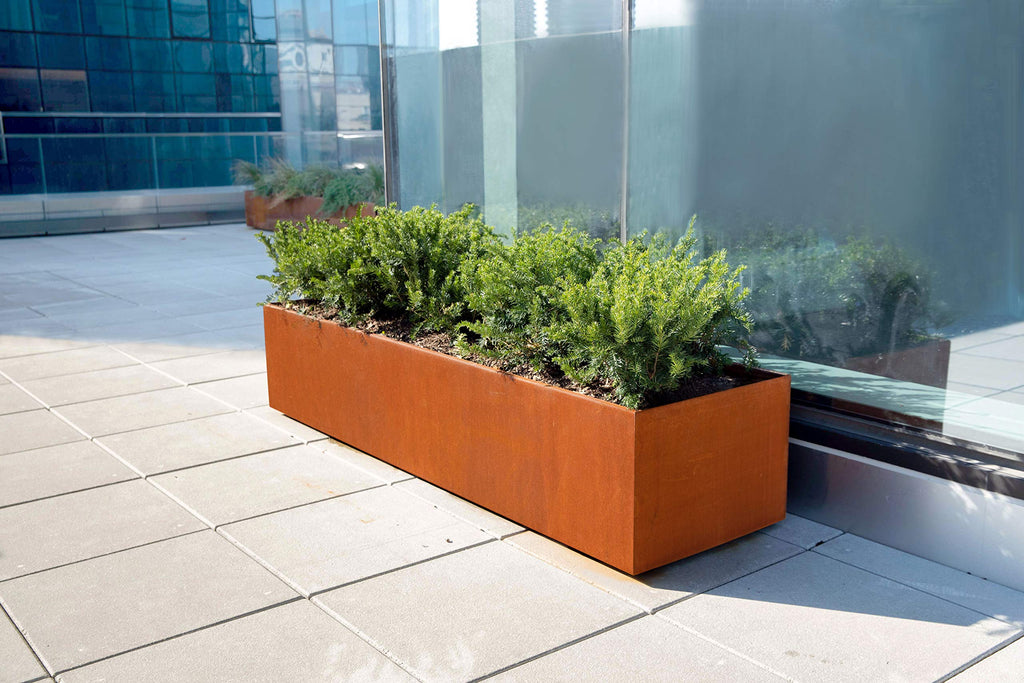 Large Rectangular Planters for Outdoor Plants - 36x12x24 Corten Steel Planter Box | Extra Large Outdoor Planters