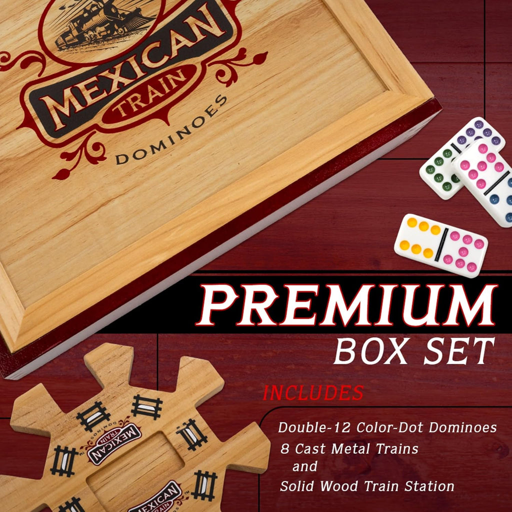 Mexican Train Domino Set in Wooden Collector Box from for 2 to 8 Players Ages 8 and Up