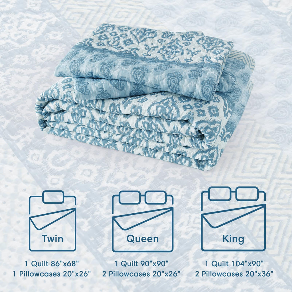 King Quilt Set Lightweight Bedspread Coverlet, Reversible Quilt Bedding Set, 3 Pieces Soft Microfiber Lightweight