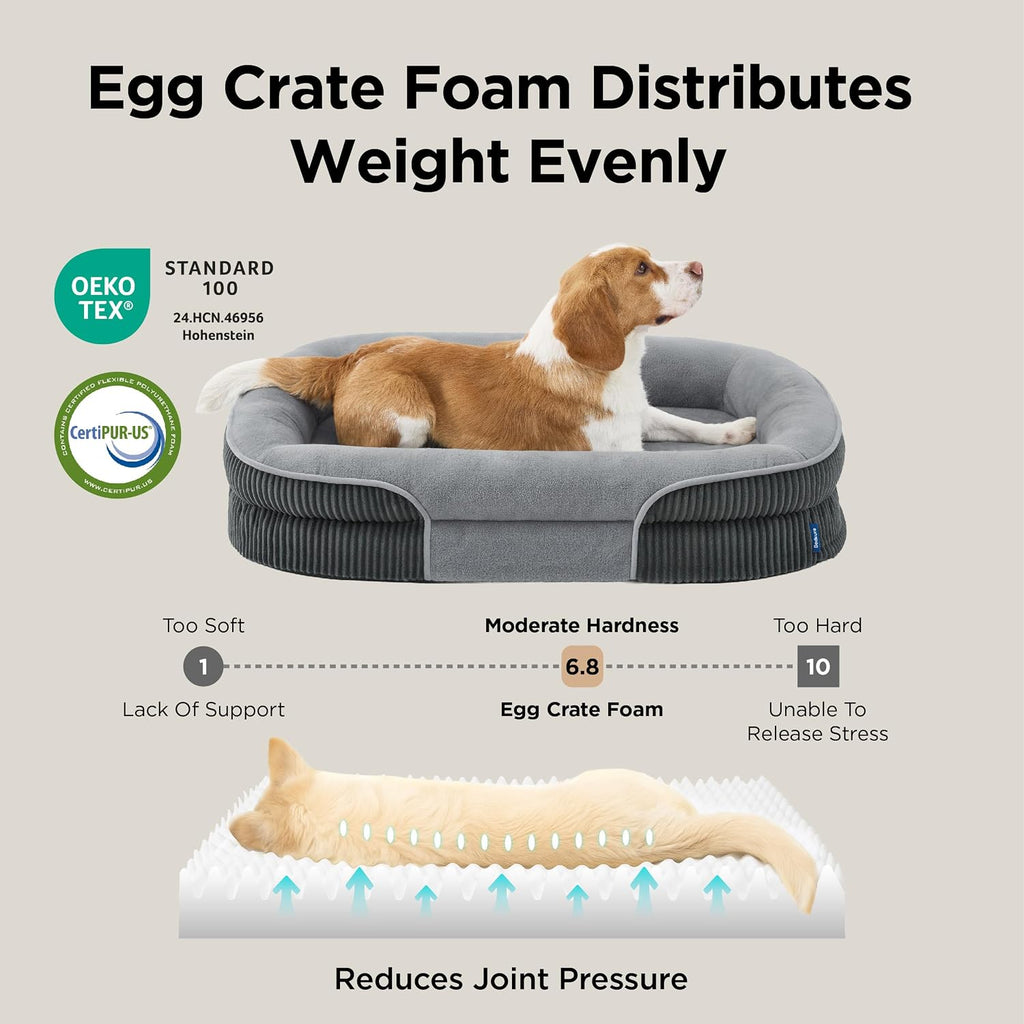 360°Oval Bolster Orthopedic Dog Beds Large Sized Dog, Grey