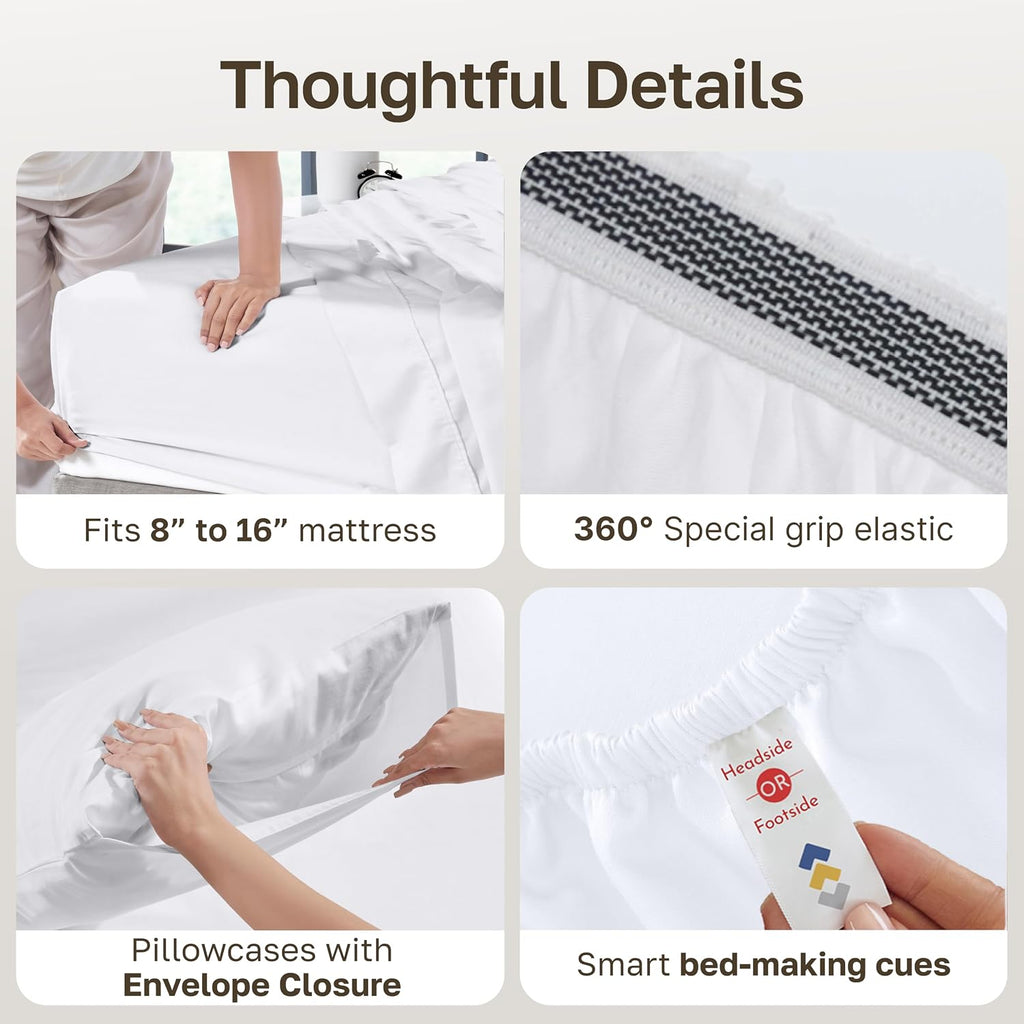 100% Egyptian Cotton Sheets Queen Set - Certified Authentic Luxury Queen Sheet Set with Deep Pocket, Soft Sateen