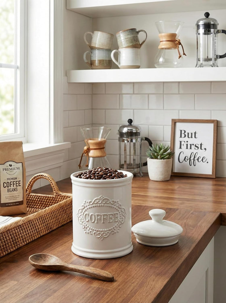 Ceramic Canisters Sets For The Kitchen Canisters For Countertop Airtight Coffee Canisters For Ground Coffee - Set of 3