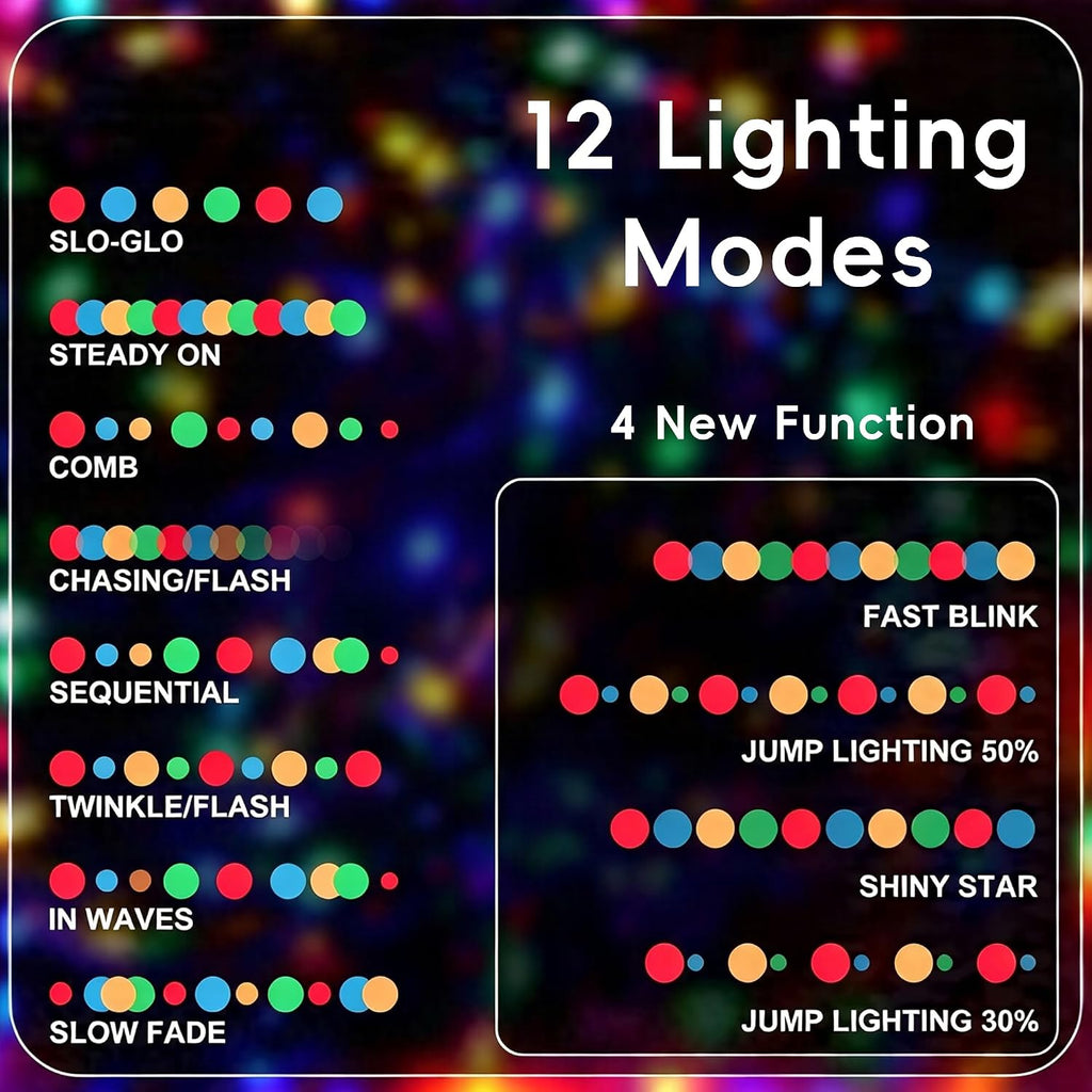 Christmas Light 1000 LEDs 336ft Green Cable Wire Fairy String Tree Twinkle Lights Plug in 12 Modes for Christmas