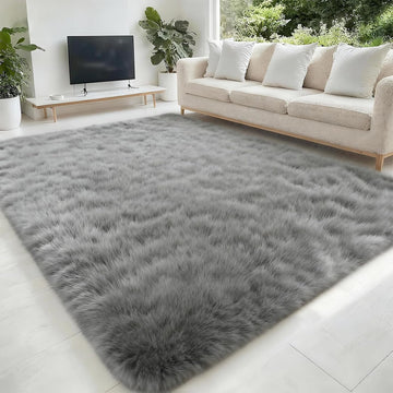 Washable Grey Solid Shag Area Rugs Bedroom
