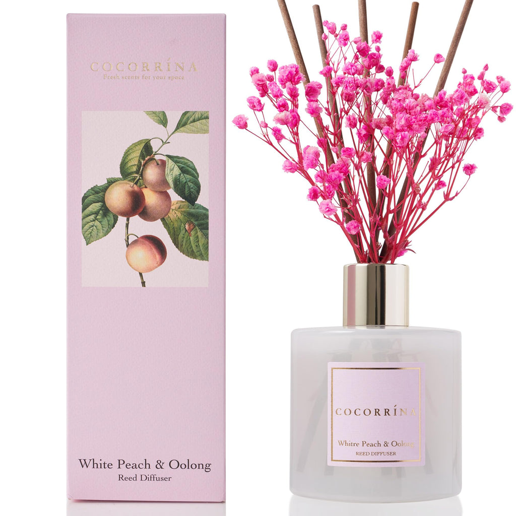 Reed Diffuser Sets - 6.7 oz. White Peach& Oolong Scented Diffuser with 8 Sticks Home Fragrance Reed Diffuser Shelf