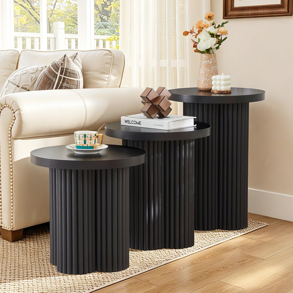 Round Nesting Coffee Set of 3 Fluted Coffee (Black)