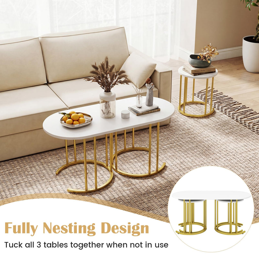 Nesting Coffee Set of 3, Living Room Set, White