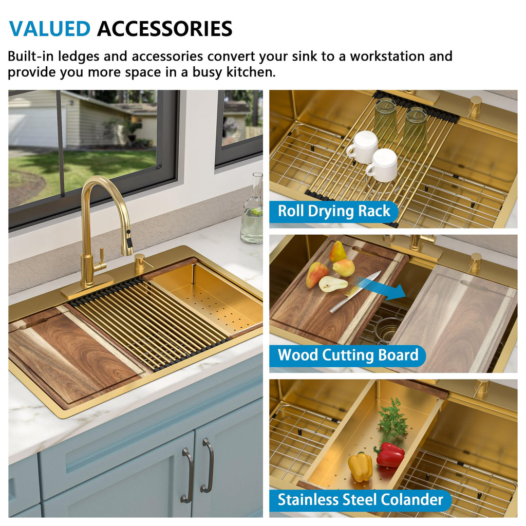 33"x22" Gold Drop Sink Ledge Workstation