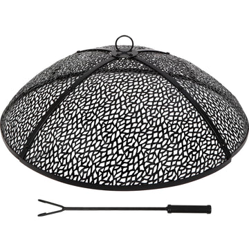 30Inch Fire Pit Spark Screen, Collapsible Fire Pit Screen Round with Handle, Heavy Duty Iron Fire Pit Cover Mesh