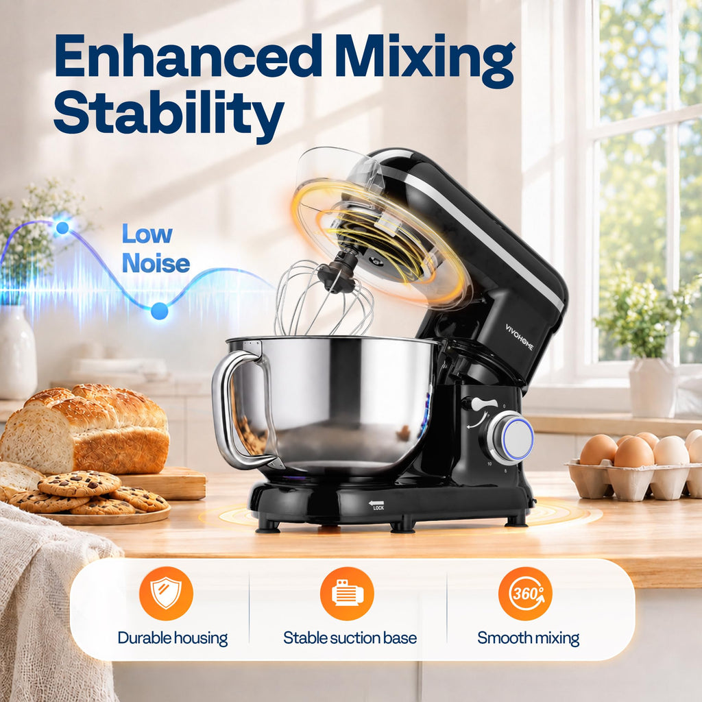 Stand Mixer, 6-Quart Tilt-Head Kitchen Mixer with Bowl, Black