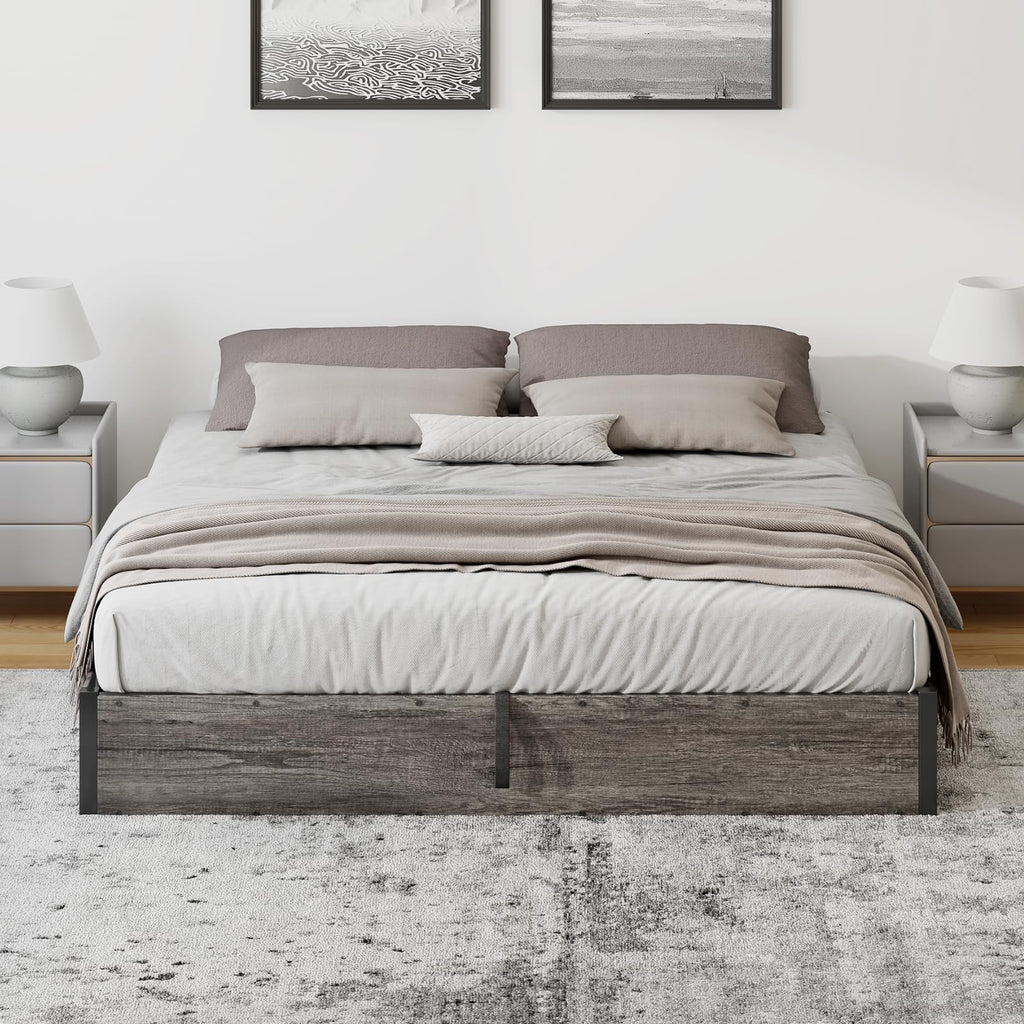 Bed Frame with Lift Up Storage, Rustic Grey