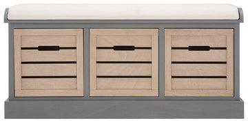 Collection - Briar 3-Drawer Upholstered Storage Bench, Farmhouse Entryway Accent Bench with Cushion Top