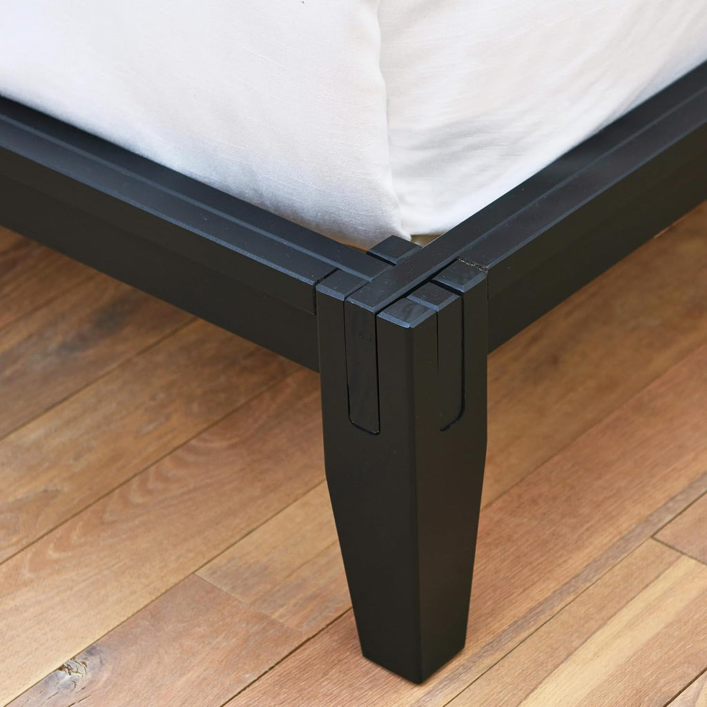 Yume Modern Solid Wood Platform Bed with Japanese Joinery, Black Finish, King
