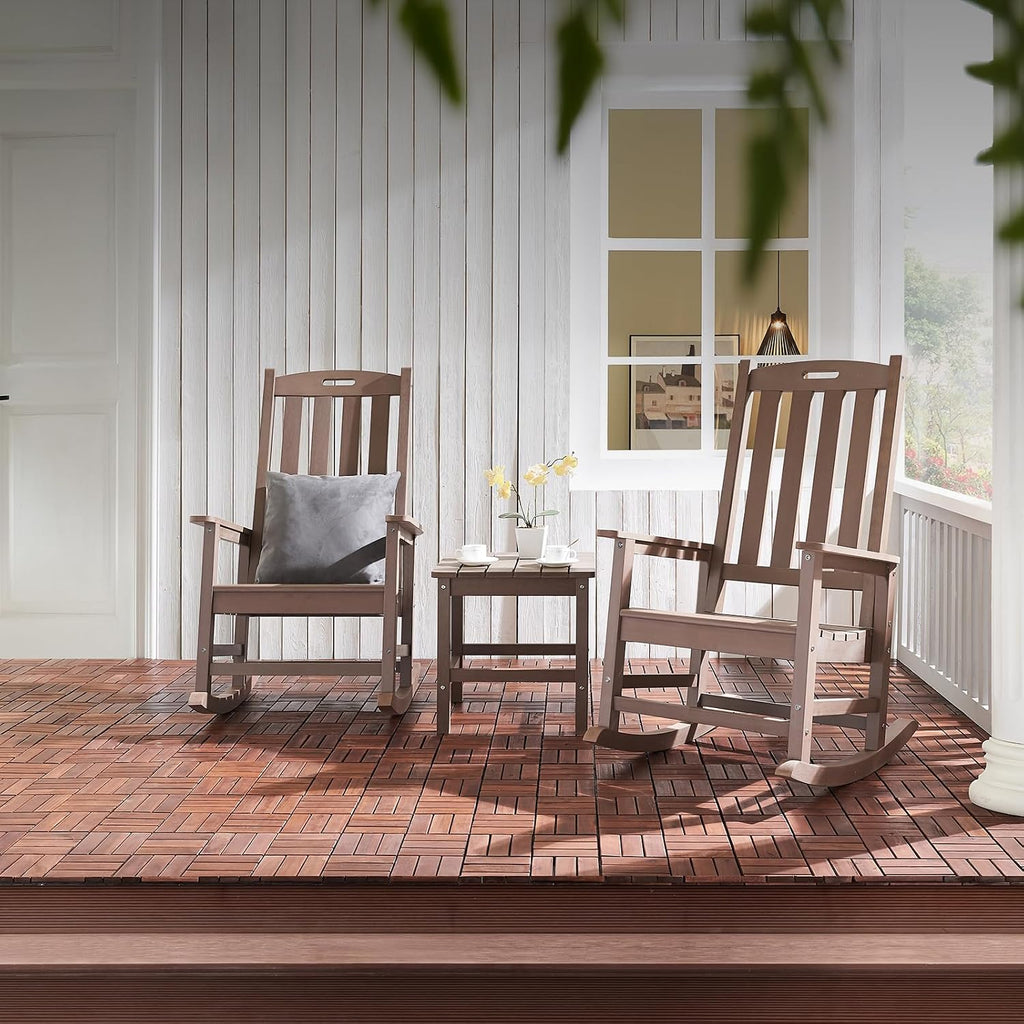 Oversized Outdoor Rocking Chair, HDPE Porch Rocker (Brown) | High Back Rocking Chairs for Adult, 350lbs Weight