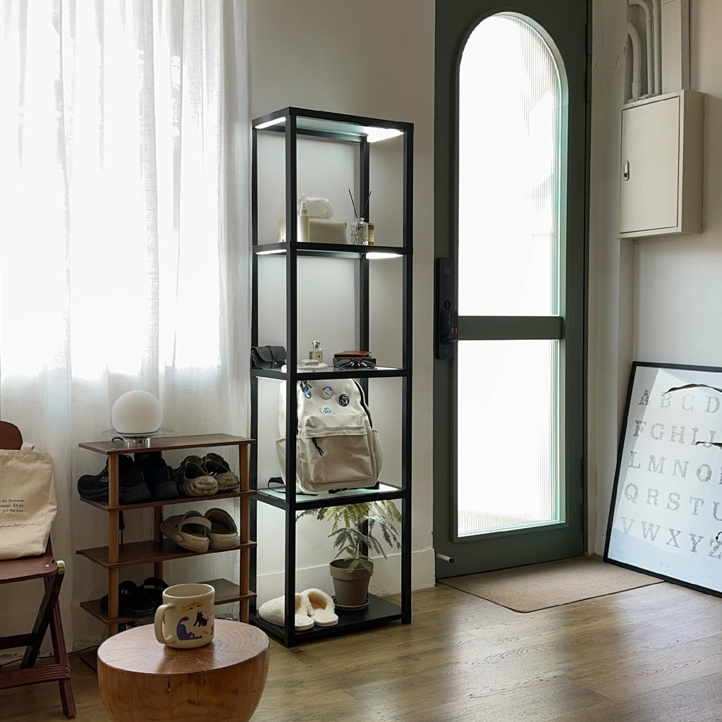 LED Display Shelf with Lights - Glass Display Cabinet for Collectibles with Dimmable Lighting, App & Remote Control
