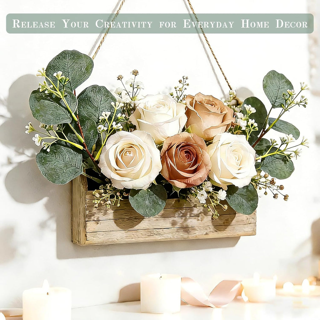 Faux Eucalyptus Leaves Stems Bulk Silver Dollar White Seed Artificial Greenery Stems Fake Sprays Branches - Set of 40