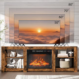 Fireplace TV Stand for up to 80 inch TVs, Farmhouse Entertainment Center with Electric Fireplace Heater & Adjustable Shelves, Fireplace Media Console Table for Living Room, Rustic Brown