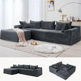 110" L-Shaped Modular Sectional Sofa with Chaise, Boneless Comfy Corduroy Fluffy Couch with Deep Seat and Side Pockets