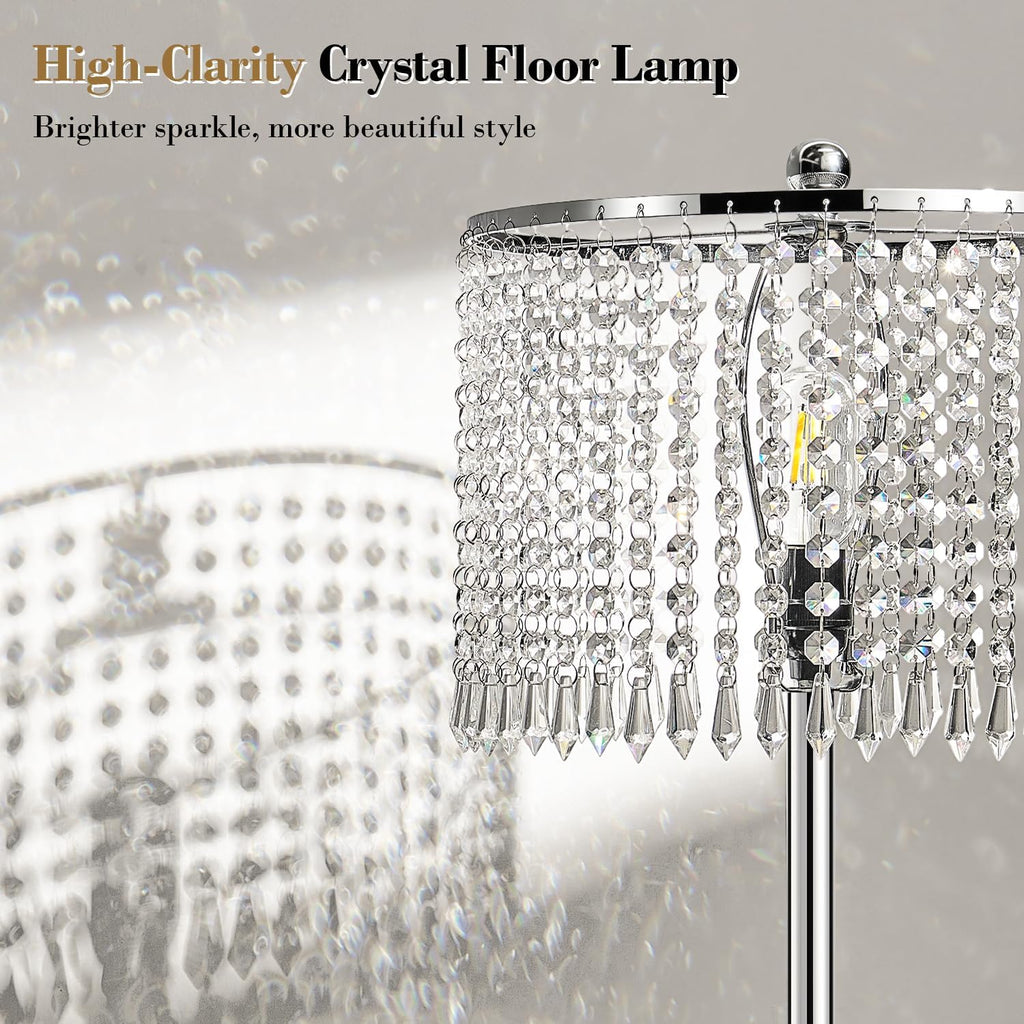 Upgraded: Dimmable Crystal Floor Lamps, 1000LM LED Bulb Included, Standing Lamp with Knob Switch, Tall Silver Modern
