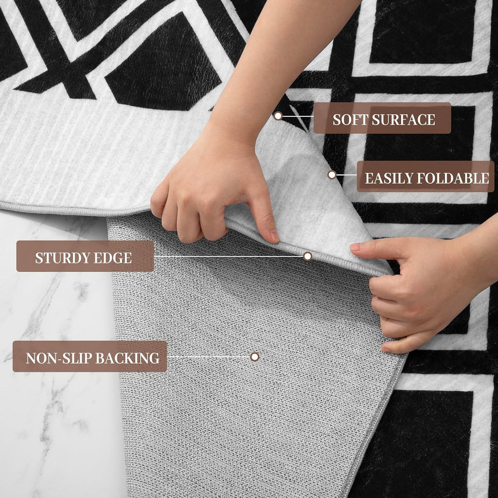 Washable Rug 5x7 - Soft Textured Area Rug with Non-Slip Backing, Modern Luxury Checkered Design, Machine Washable