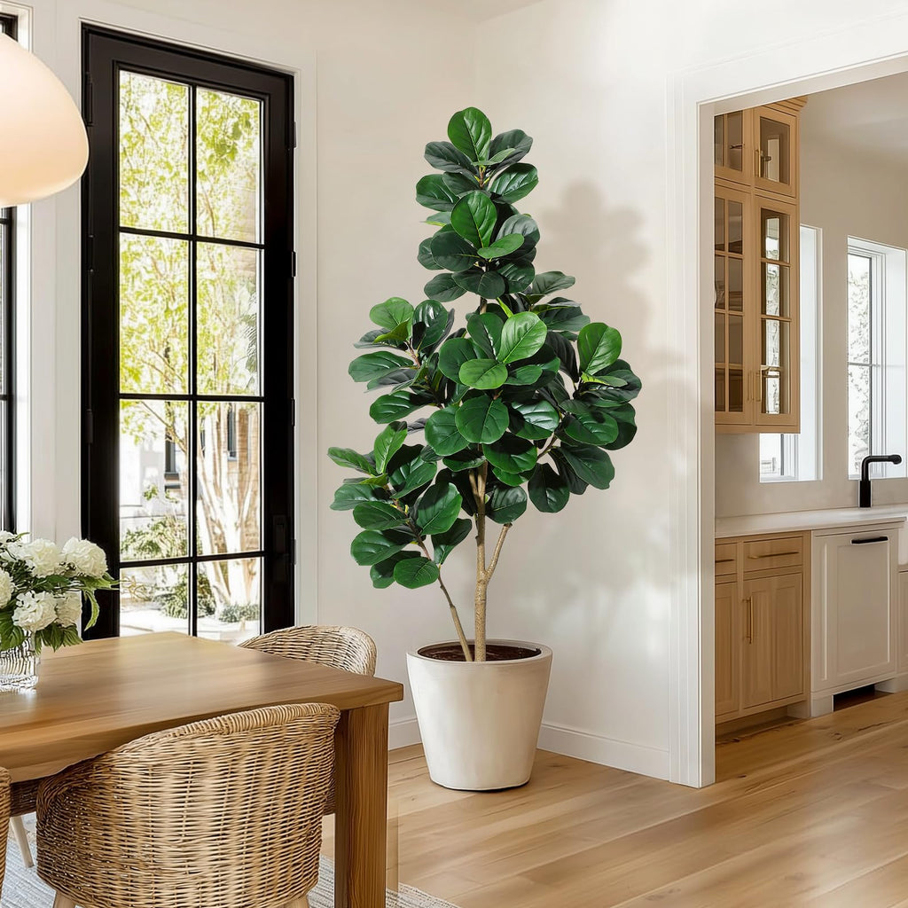 6 ft Fiddle Leaf Fig Tree Artificial with 108 Leaves - Realistic Faux Ficus Lyrata Trees in 9 in White Planter Pot
