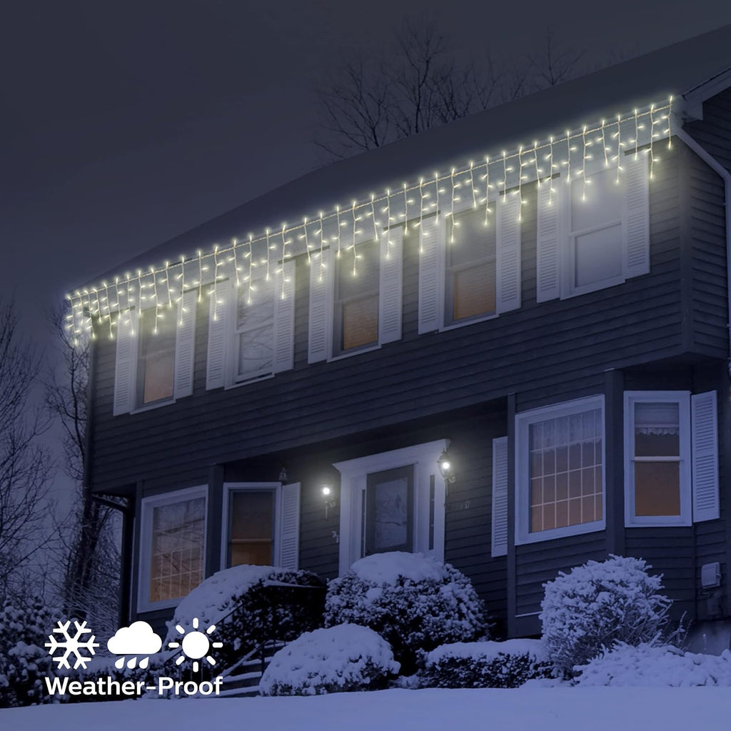 150 LED Warm White Faceted Mini Icicle Lights