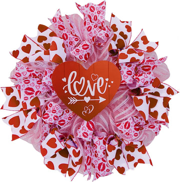 Valentine's Day Heart Wreath - 18in, Red & Pink Bow, Outdoor/Indoor Decor