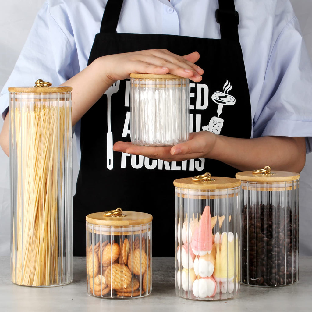 Glass Storage Jars Set of 5, Coffee Bar Canister with Airtight Bamboo Lid