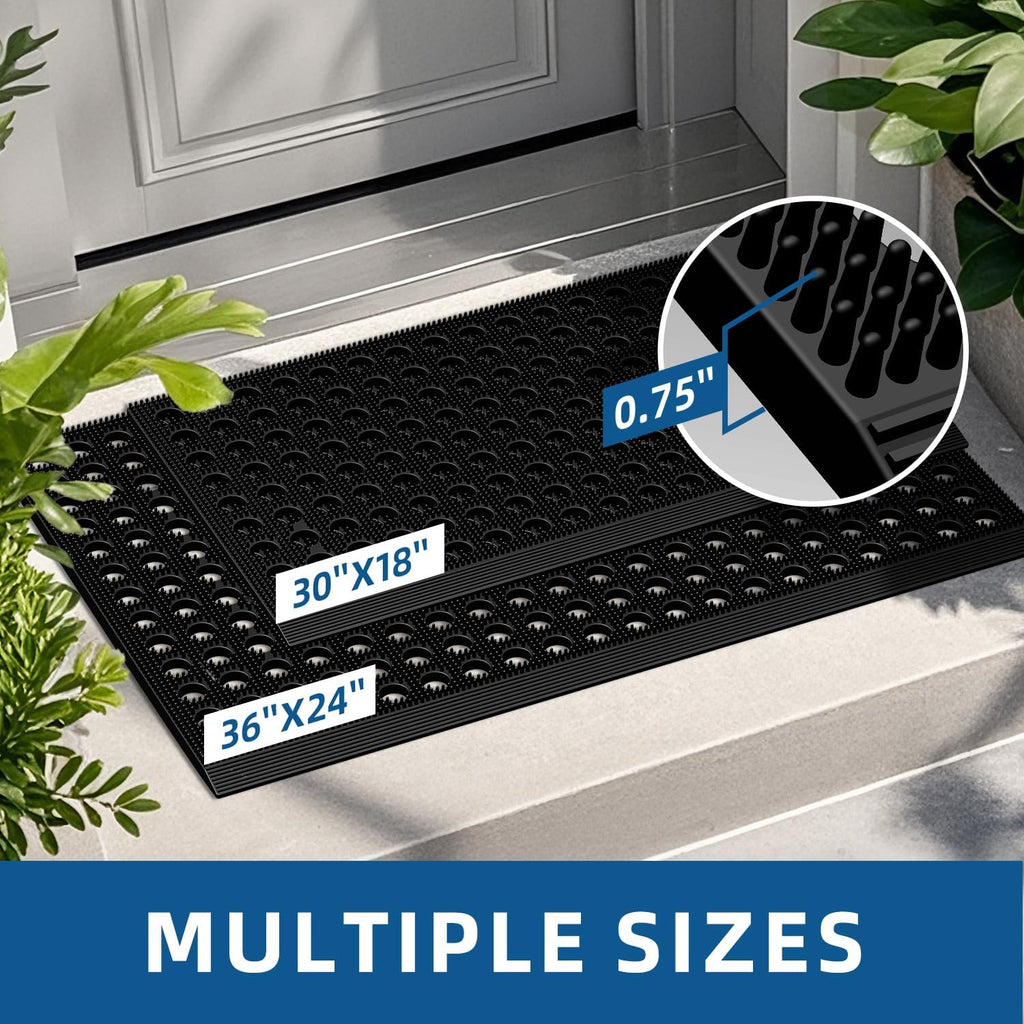 Front Door Mat, 17" X 29.5", Black, Heavy Duty Dirt Trapping | All Weather Waterproof Non-Slip Drainage Welcome