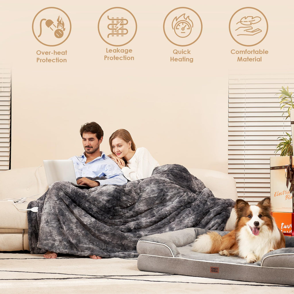 Electric Heated Blanket, 9 Heat & 10H Auto-Off, Grey