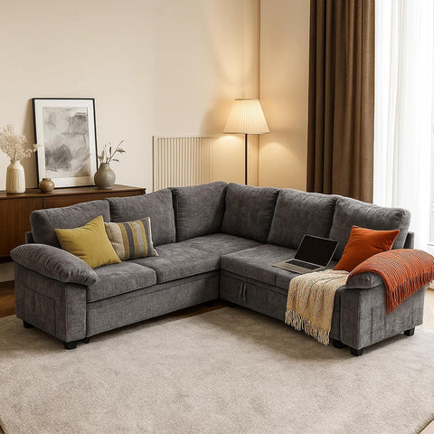 Modular Sectional Sofa with Pull Out Bed Sleeper Sofa L Shaped with Storage